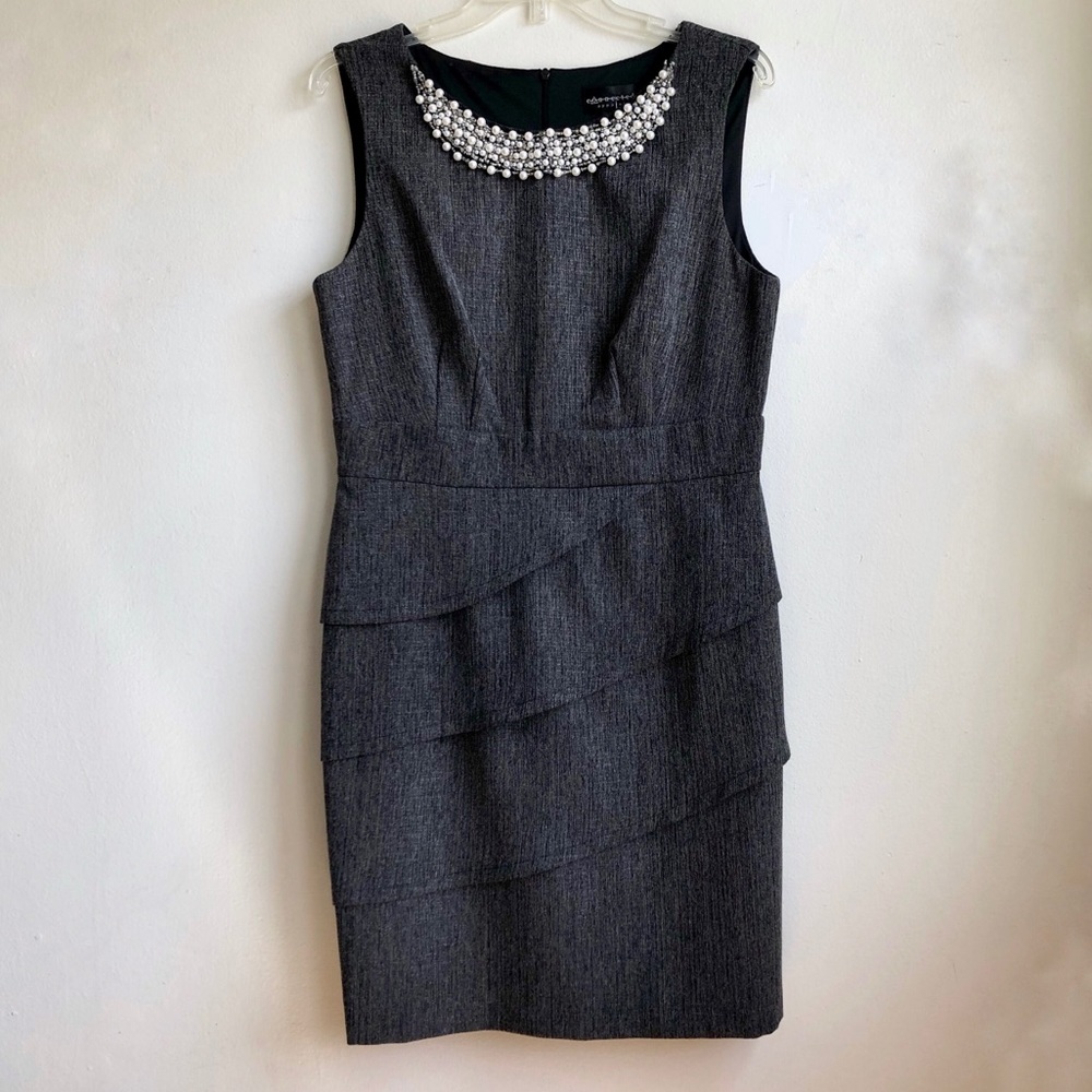Charcoal grey dress w/faux necklace, 12P